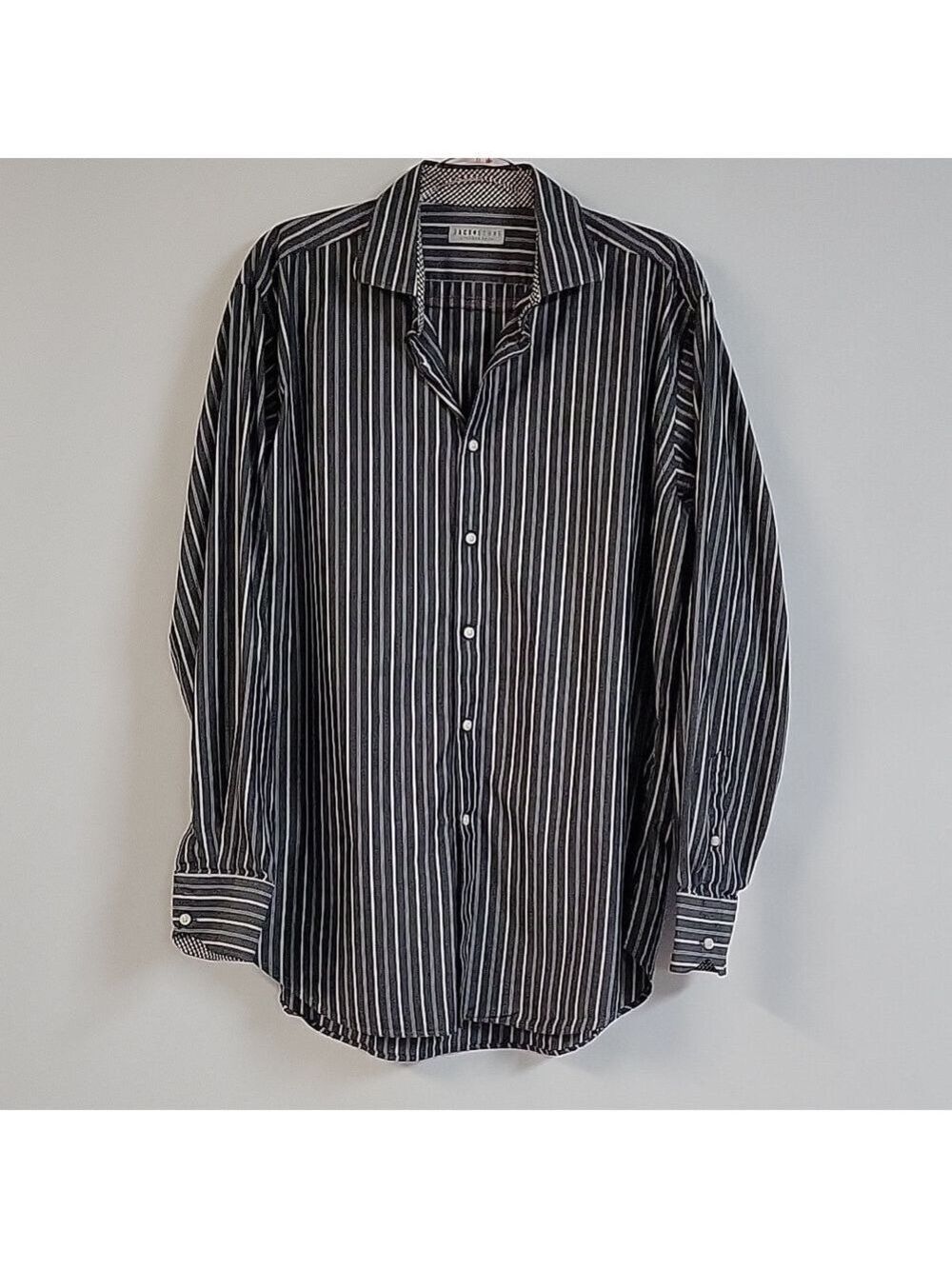 Jack Stone by Thomas Dean Men's Button-Down Long-Sleeved Gray Dress Shirt, Sz XL